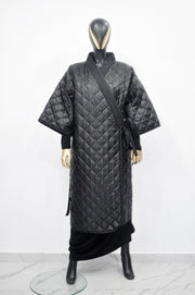 XS-8XL Women Extra Loose Winter V-Collar Three-quarter Sleeve Kimono,Bandage Padded Quilted Overlong Coat,Over the Knee Jacket,Kaftan-BB901