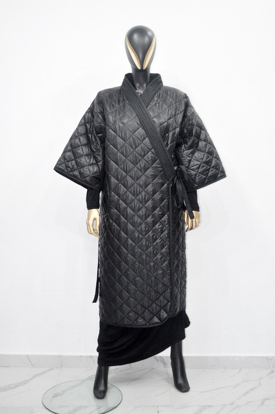 XS-8XL Women Extra Loose Winter V-Collar Three-quarter Sleeve Kimono,Bandage Padded Quilted Overlong Coat,Over the Knee Jacket,Kaftan-BB901
