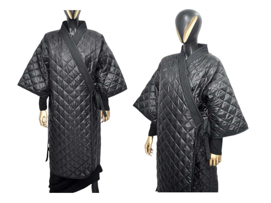 XS-8XL Women Extra Loose Winter V-Collar Three-quarter Sleeve Kimono,Bandage Padded Quilted Overlong Coat,Over the Knee Jacket,Kaftan-BB901