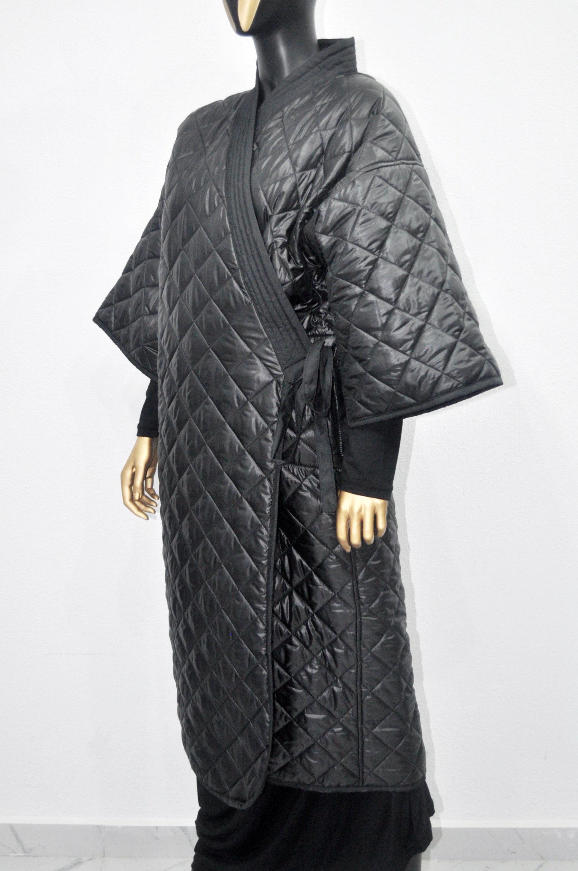 XS-8XL Women Extra Loose Winter V-Collar Three-quarter Sleeve Kimono,Bandage Padded Quilted Overlong Coat,Over the Knee Jacket,Kaftan-BB901