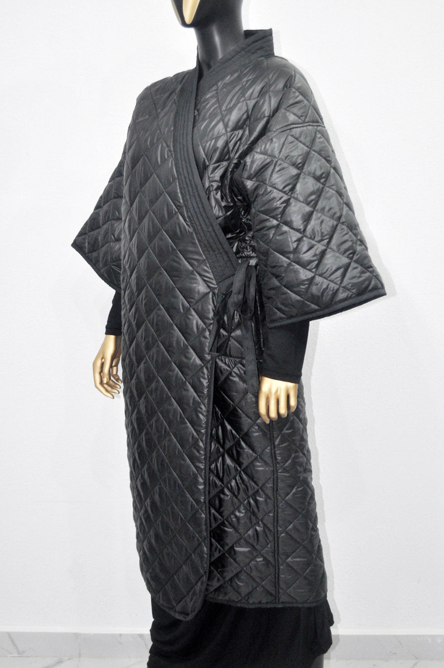 XS-8XL Women Extra Loose Winter V-Collar Three-quarter Sleeve Kimono,Bandage Padded Quilted Overlong Coat,Over the Knee Jacket,Kaftan-BB901