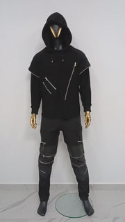 XS - 8XL Men Dark Original Design Double Sleeve Lk, Asymmetric Zip, Irregular Cut Hoodie,Cyberpunk Pullover,Loose Luxury Femin Gothic-BB0115
