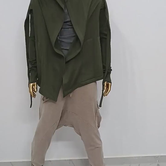 XS-8XL Cyberpunk Asymmetric Big Hooded Tie Dark Ninja Sweatshirt Shawl Pointed Hoodie ,Ashassin Cardigan,Anarchy Futuristic Burning Mn-BB111